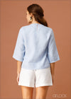 Three Quarter Sleeve Linen Top - 021023