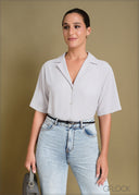 Short Sleeve Lapel Collar Shirt - 240424