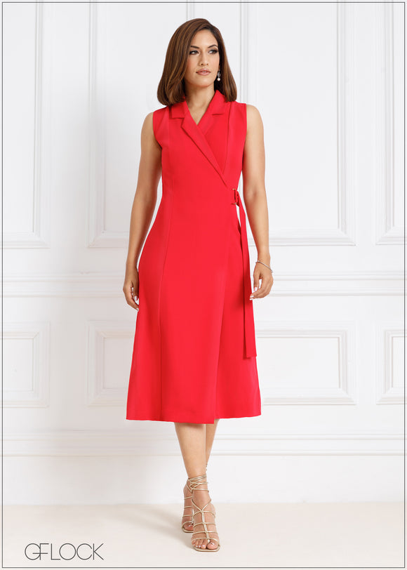 Sleeveless Collared Wrap Dress - 221223