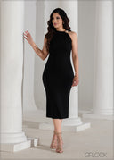 Shoulder Detail Bodycon Midi Dress - 090625