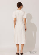 Linen A-Line Puff Sleeve Dress - 120826