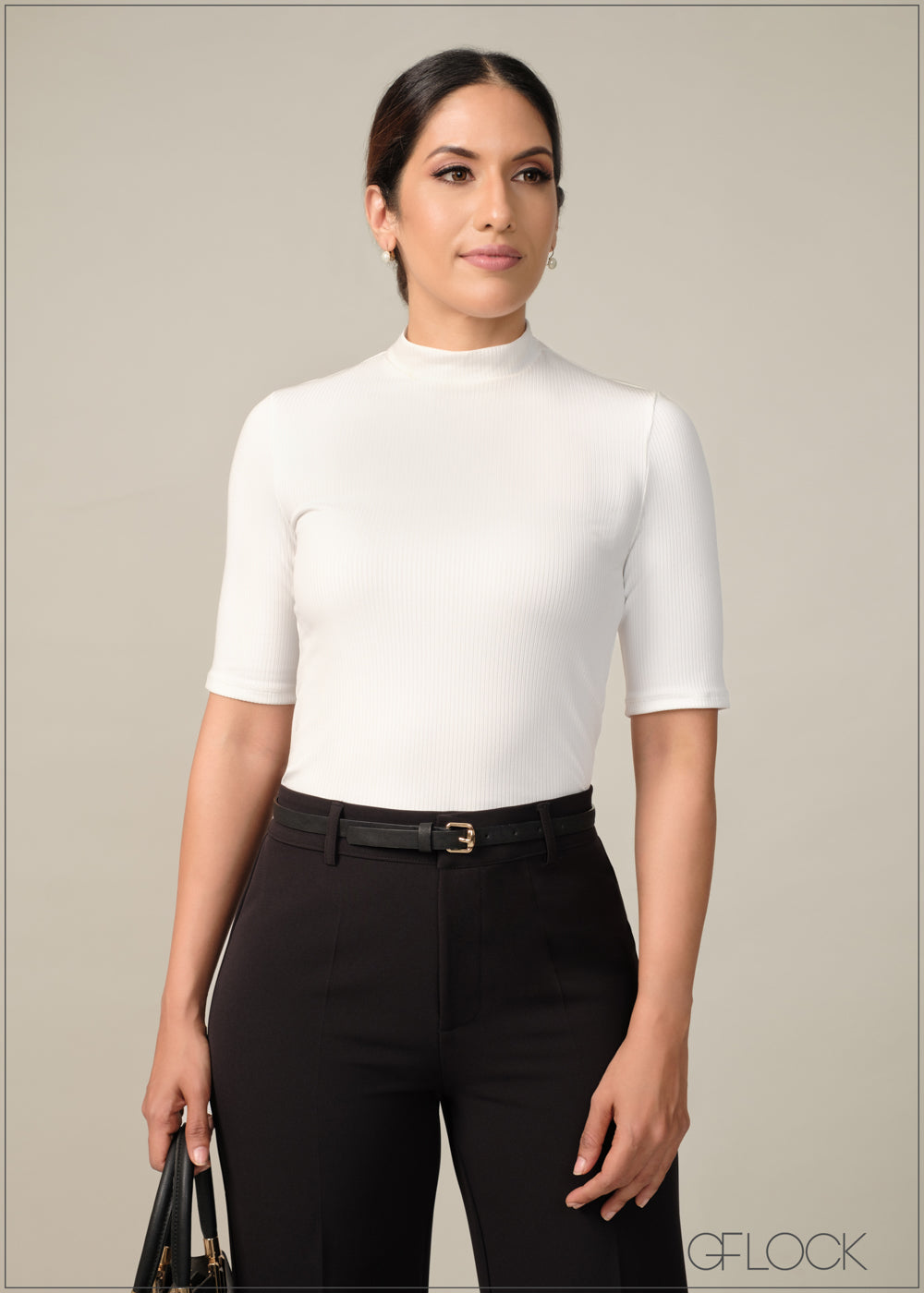 High Neck Short Sleeve Rib Top - 170424