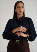 Pleated Chinese Collar Top - 070926