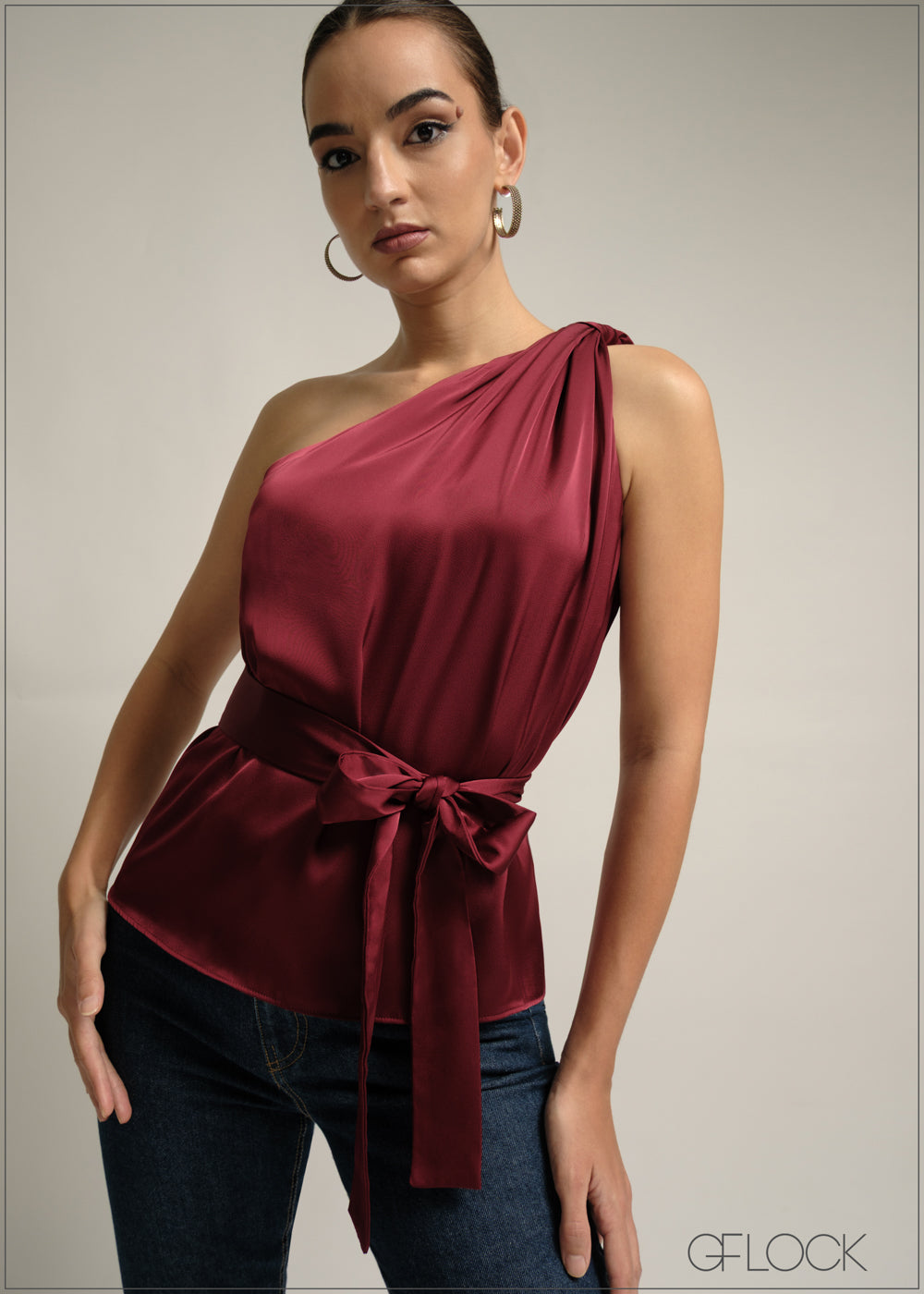 One Shoulder Tie Front Top - 220825