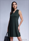 Sleeveless Dress With Front Pleat - 100425