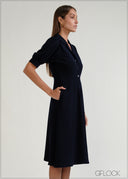 Collared Belt Detailed Midi Dress - 070926