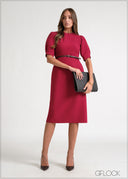 Puff Sleeve Midi Dress - 170826
