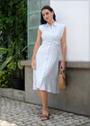 Stripe Printed Belt Dress - 040425