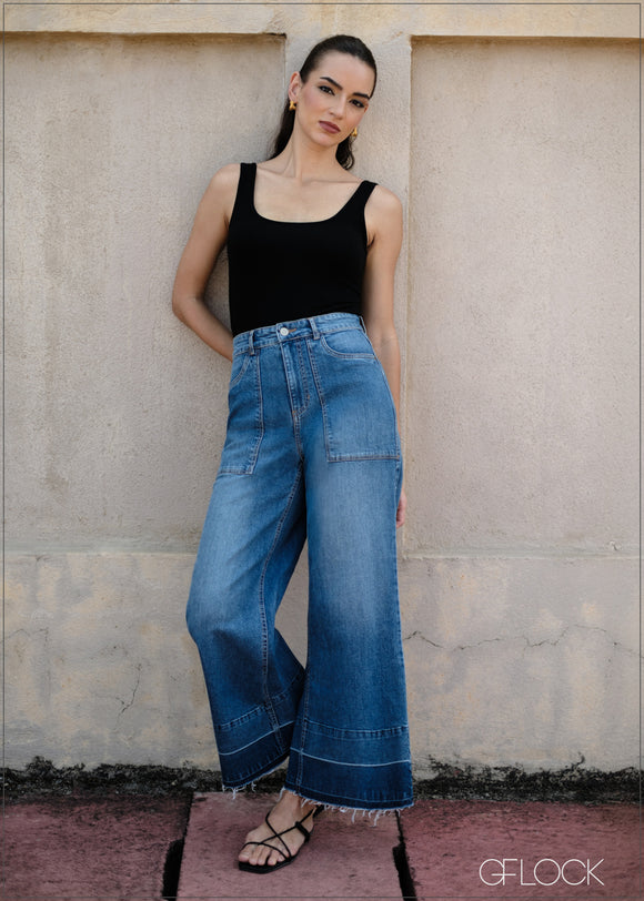 Wide Leg Let Hem Jean - Short Length - 090425