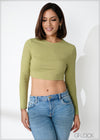 Long Sleeve Round Neck Crop Top - 220124