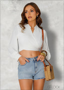 Tie Back Tunic Collar Crop Top