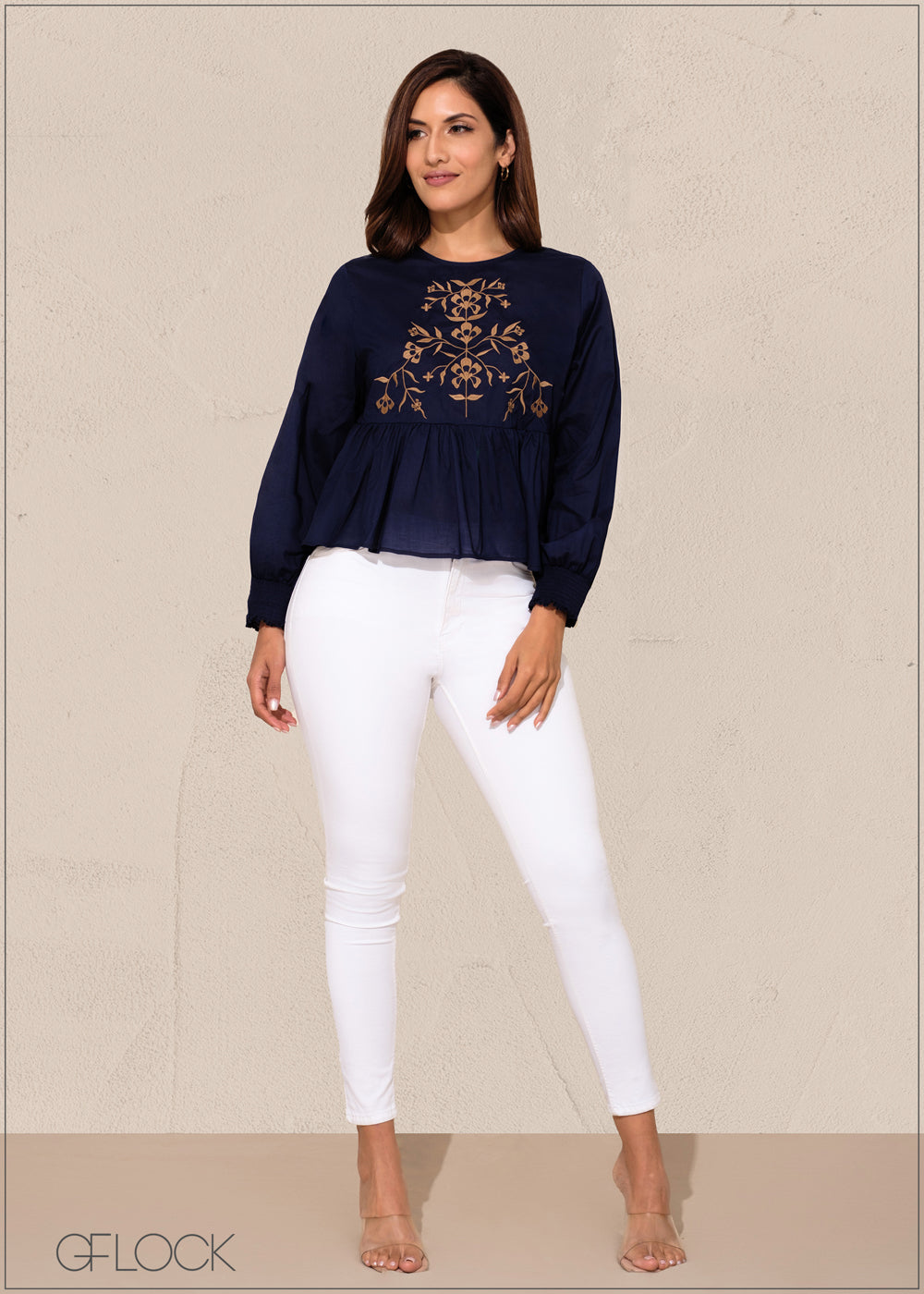 Embroidery Peplum Top - 201223