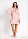 V-Neck Embroidery Mini Dress - 121124