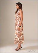 High Neck Printed Dress - 130326