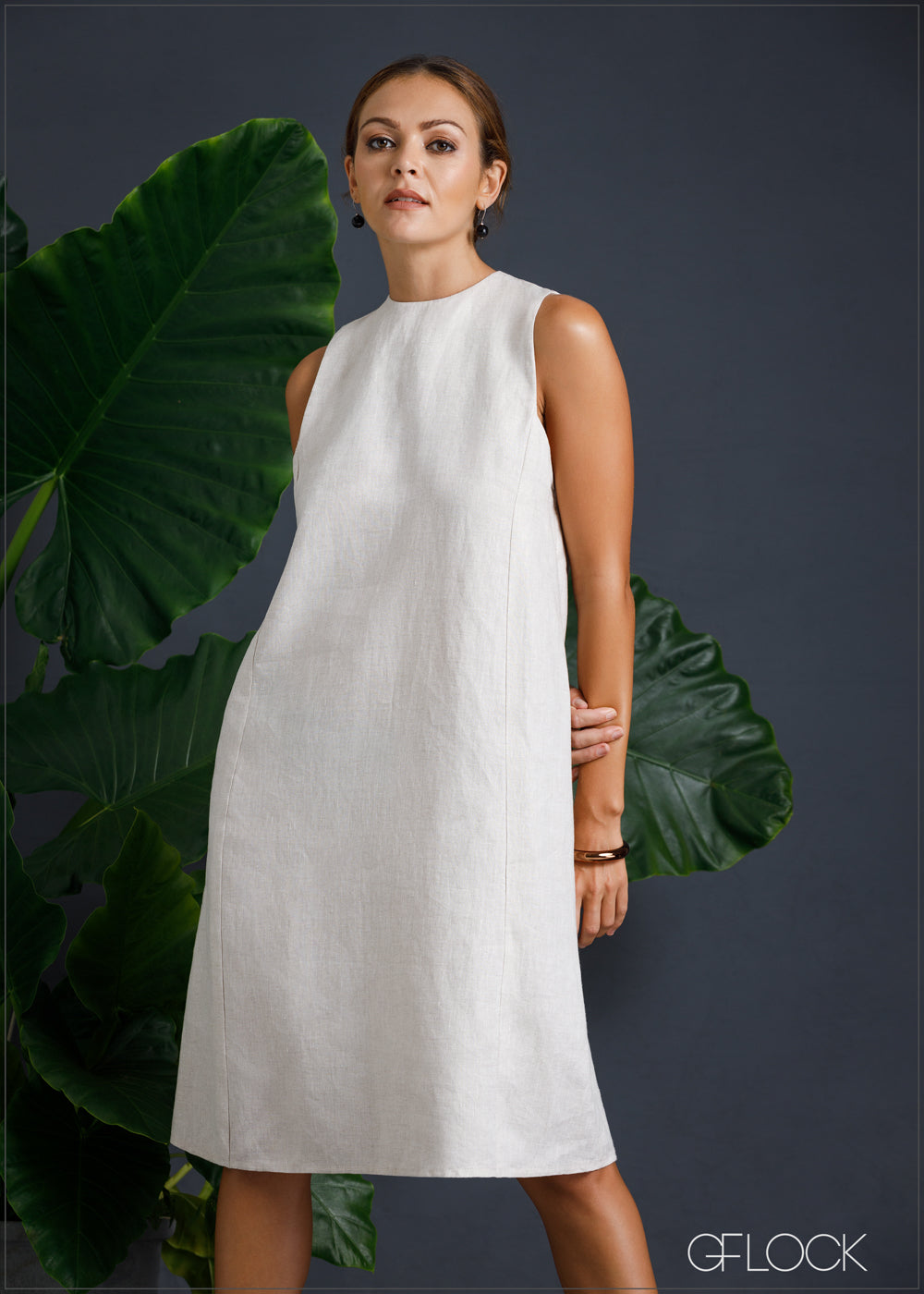 100% Genuine Linen Sleeveless Shift Dress - 080124