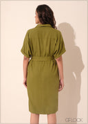 Pleat Detail Button Down Dress - 131023
