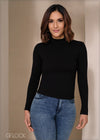 Mock Neck Long Sleeve Rib Top - 050424