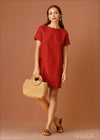 Short Sleeve Linen Shift Dress - 010923