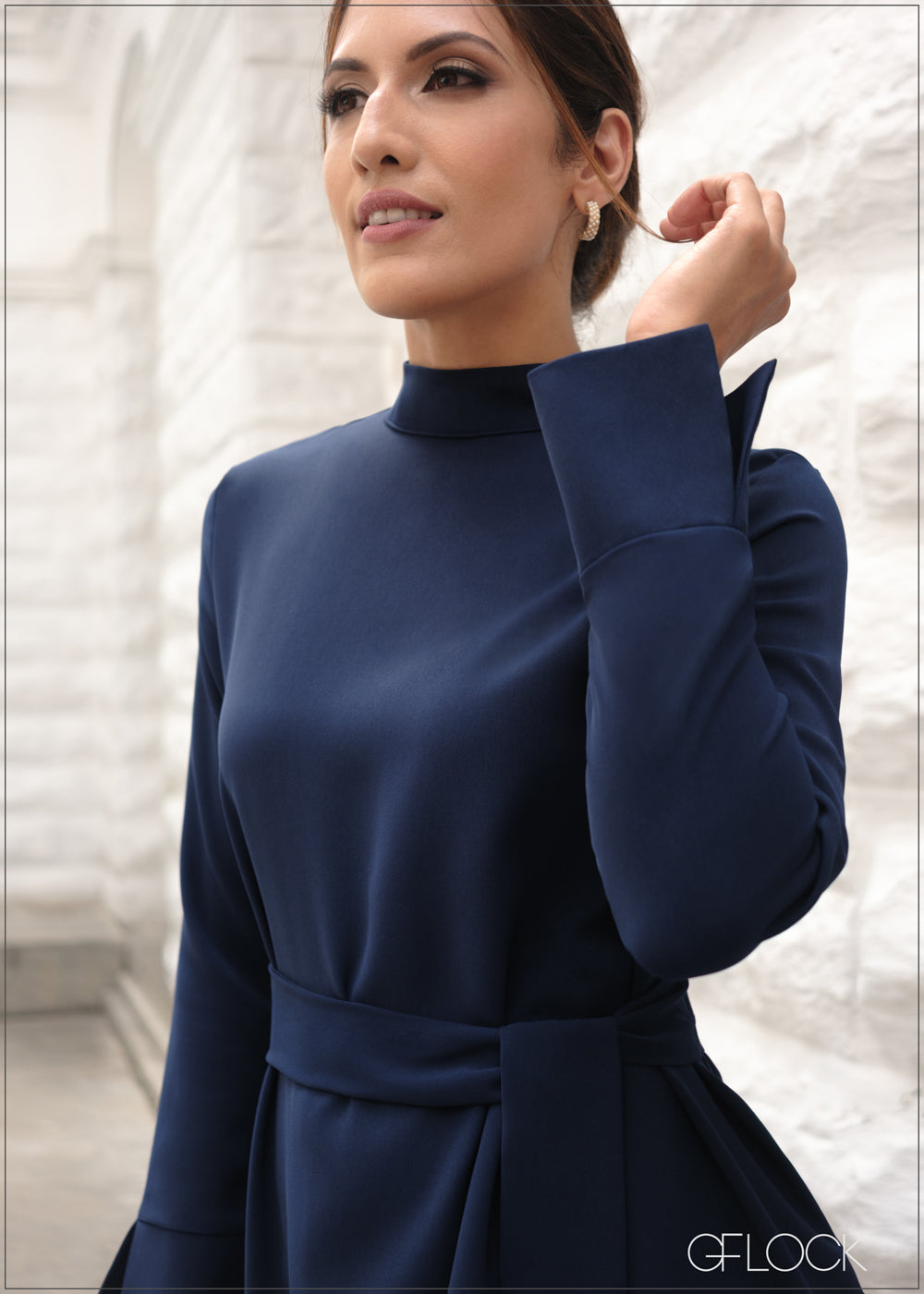 High Neck Front Waist Tie Dress - 140723