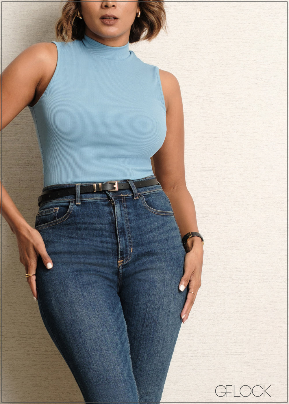 High Neck Sleeveless Rib Top - 090525