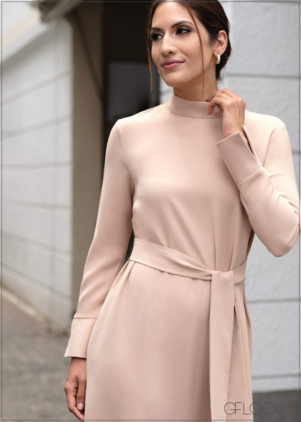 High Neck Front Waist Tie Dress - 140723