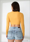 Long Sleeve Round Neck Crop Top - 220124