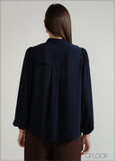 Pleated Chinese Collar Top - 070926