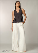 V-Neck Sleeveless Pleated Top - 060726