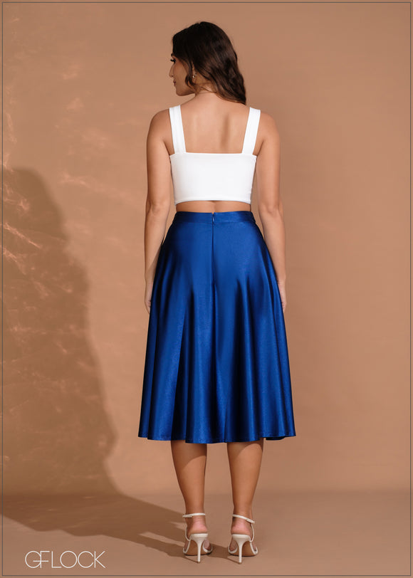 High Waisted Flared Midi Skirt - 260724