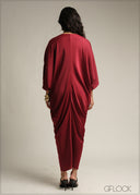 V-Neck Ruched Kaftan Dress - 231026