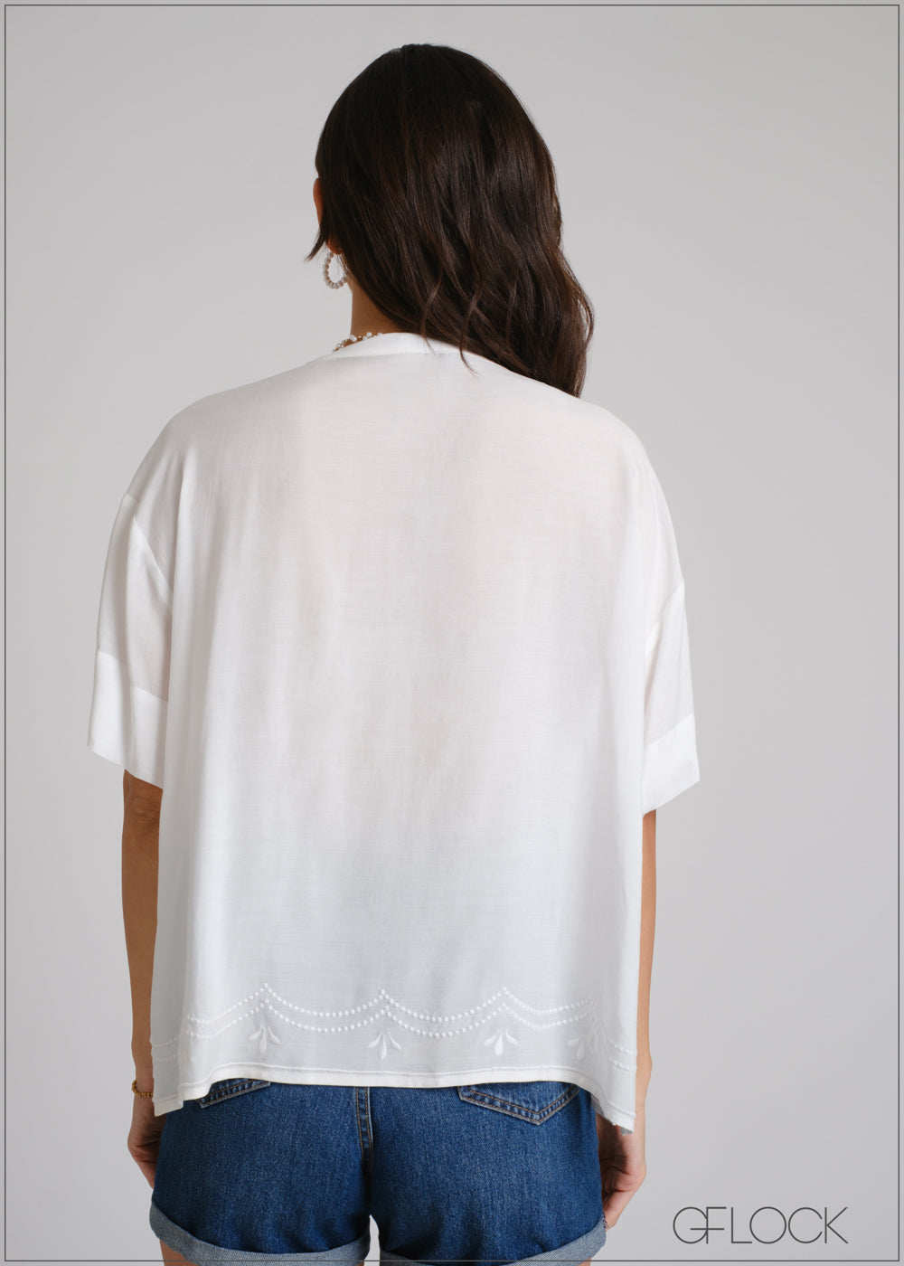 Half Placket Embroidery Top - 250425