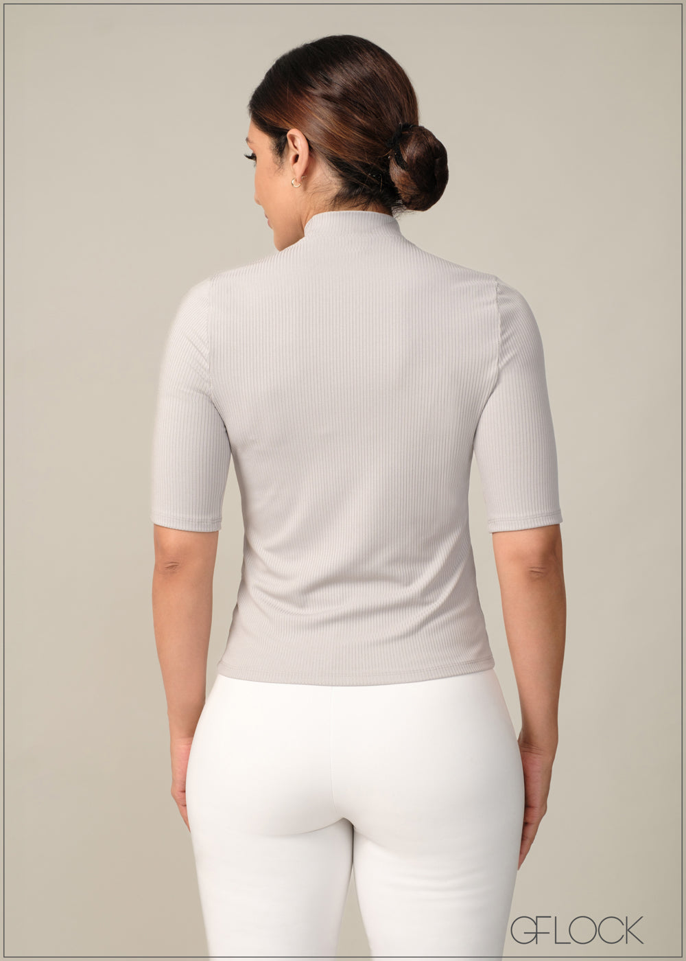 High Neck Short Sleeve Rib Top - 170424