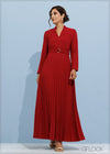 Belt Detailed Maxi Pleated Dress - 201123