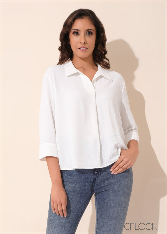 Regular Collar Half Placket Detail Top - 131023