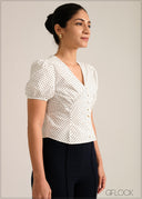 V-Neck Puff Sleeved Top - 261026