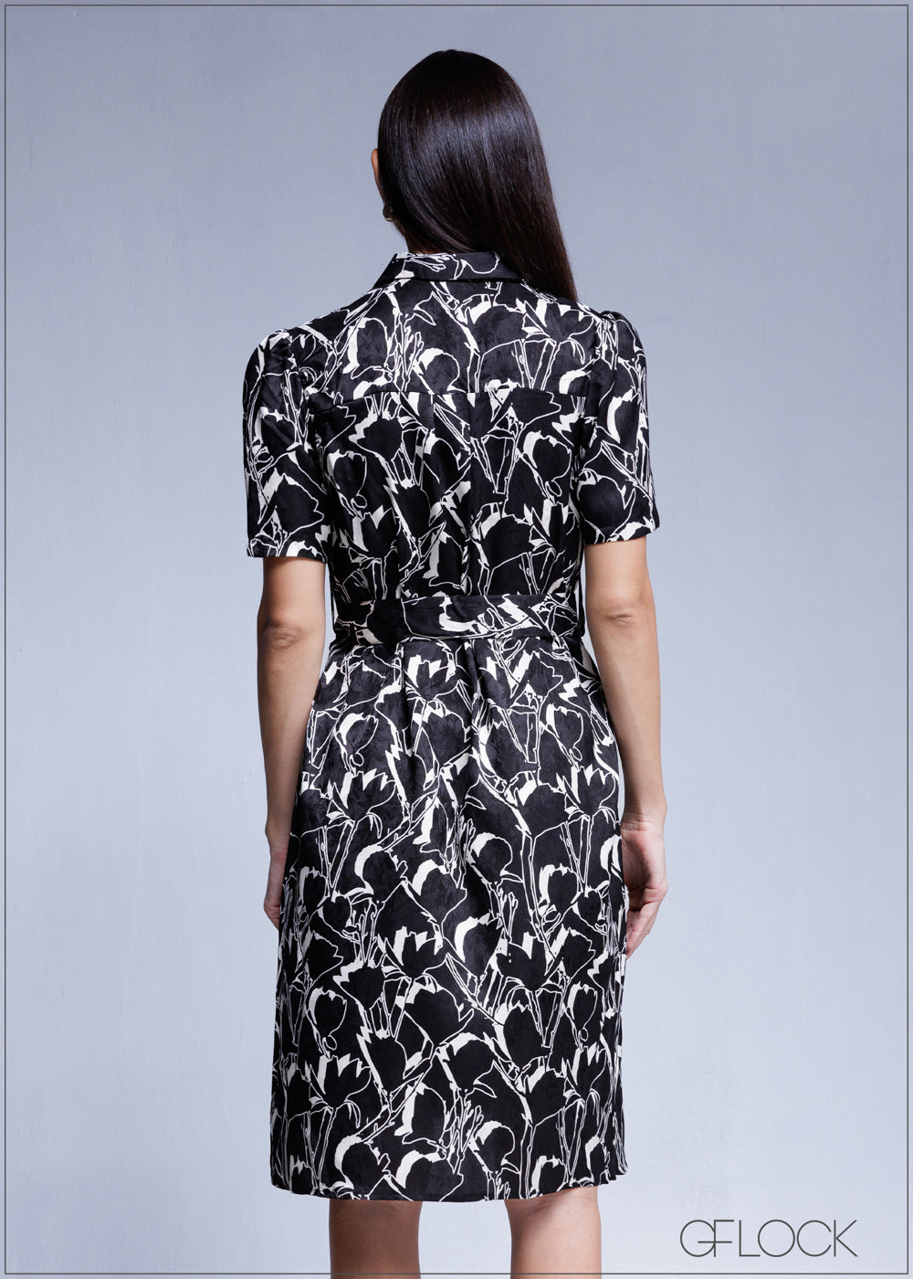 Printed Short Sleeve Midi Dress - 100425