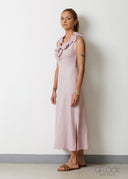 Linen Sleeveless Floral Neck Detail Dress - 160926