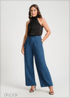 High Waisted Pleated Detail Flared Pant - 300924