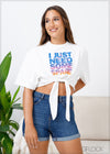 Graphic Knot Hem Drop Shoulder Tee - 270324