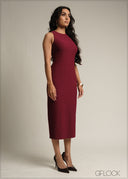 Halter-Cut Bodycon Midi Dress - 231026