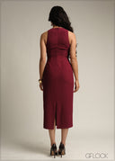 Halter-Cut Bodycon Midi Dress - 231026