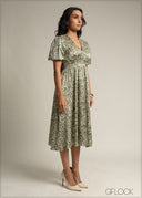Puff Sleeved Midi Dress - 231026