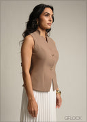 V-Neck Sleeveless Waistcoat - 231026