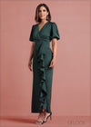 Short Sleeved Draped Detail Satin Maxi Dress - 190124