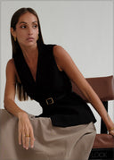 Sleeveless Belt Detailed Blazer - 070926