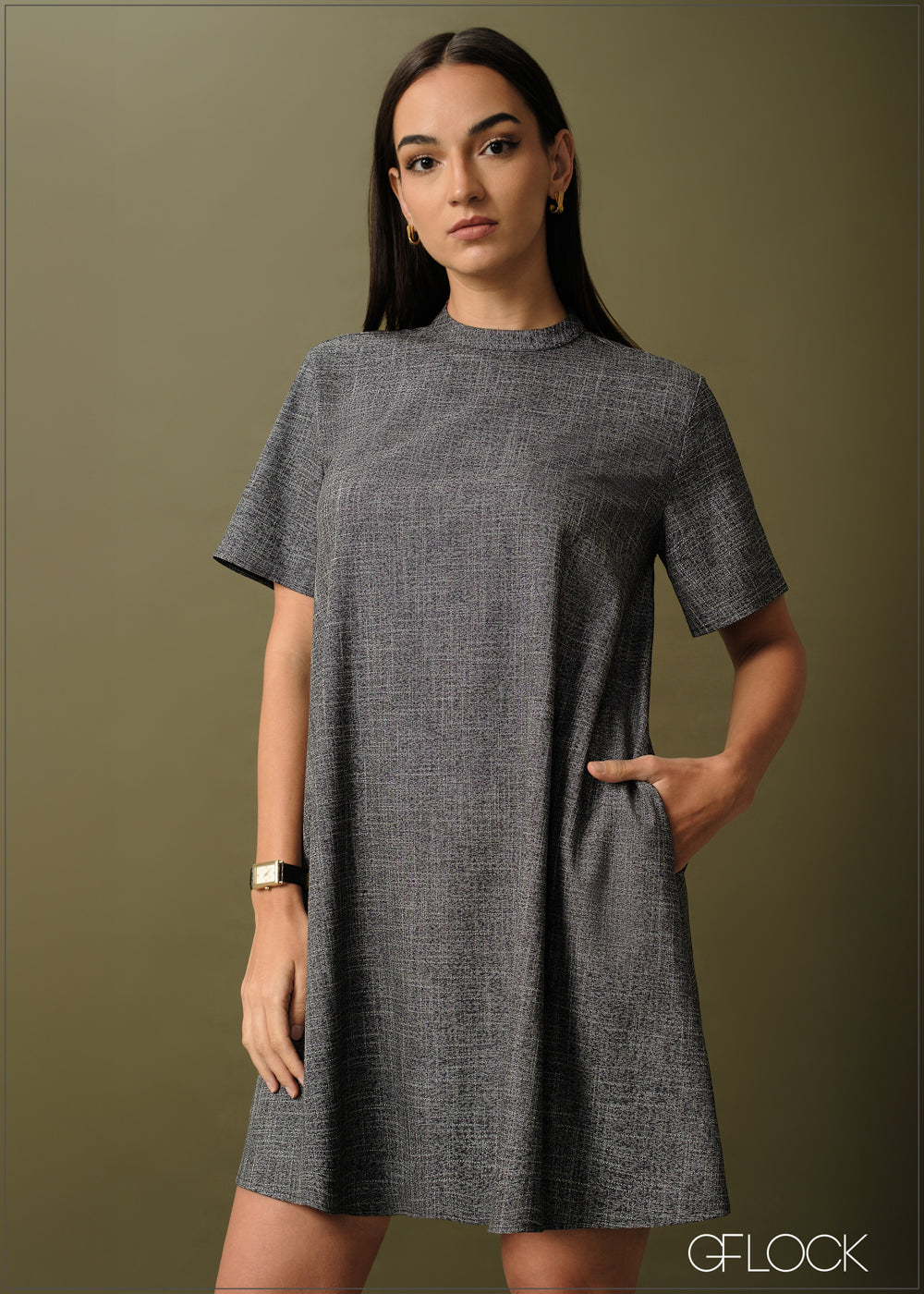 Short Sleeve Shift Dress - 061025