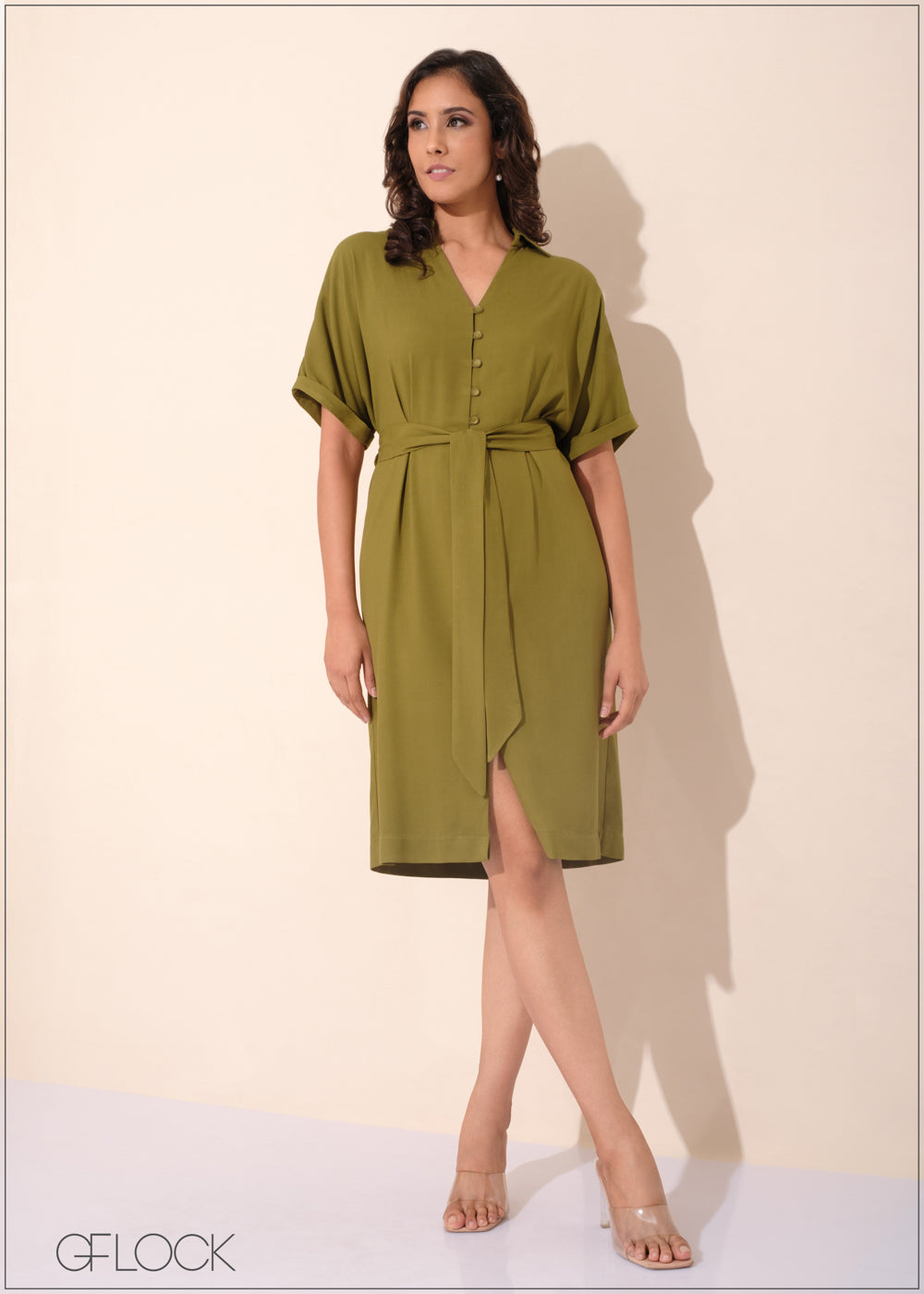 Pleat Detail Button Down Dress - 131023