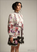 Crew Neck Puff Sleeve Mini Dress - 231026