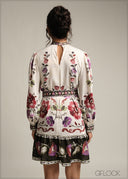 Crew Neck Puff Sleeve Mini Dress - 231026