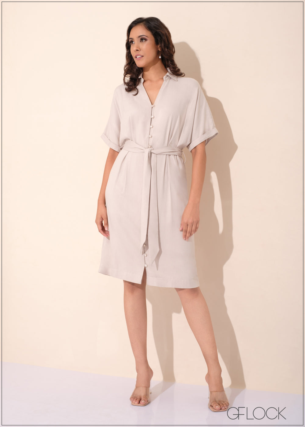 Pleat Detail Button Down Dress - 131023